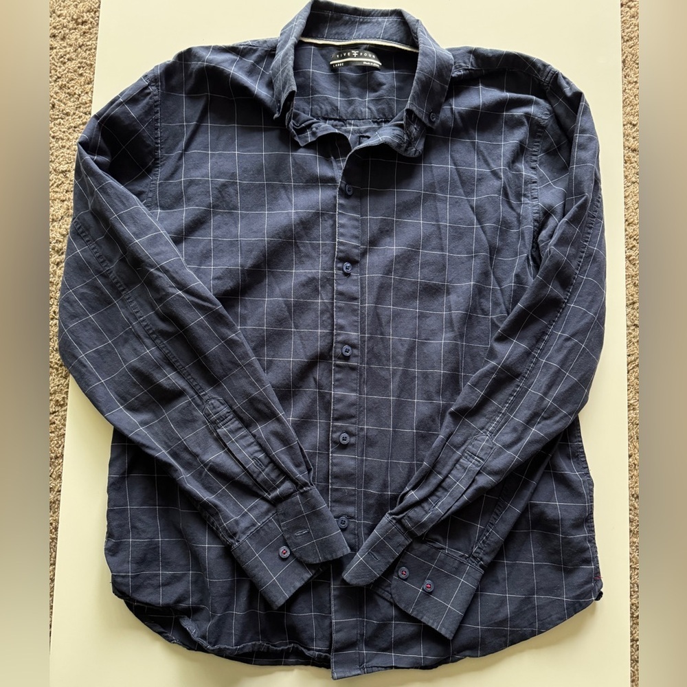 FiveFour Navy Checkerboard Button Down 100% Cotton Long Sleeve Size‎ Large